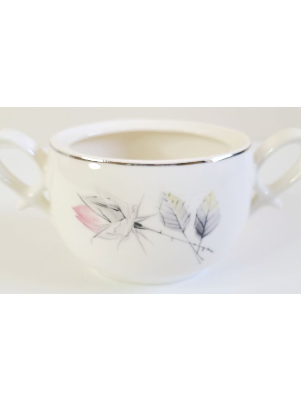 MCM Porcelain Sugar Bowl Pink & Gray Floral Design Silver Trim Vtg Tableware - Picture 3 of 7